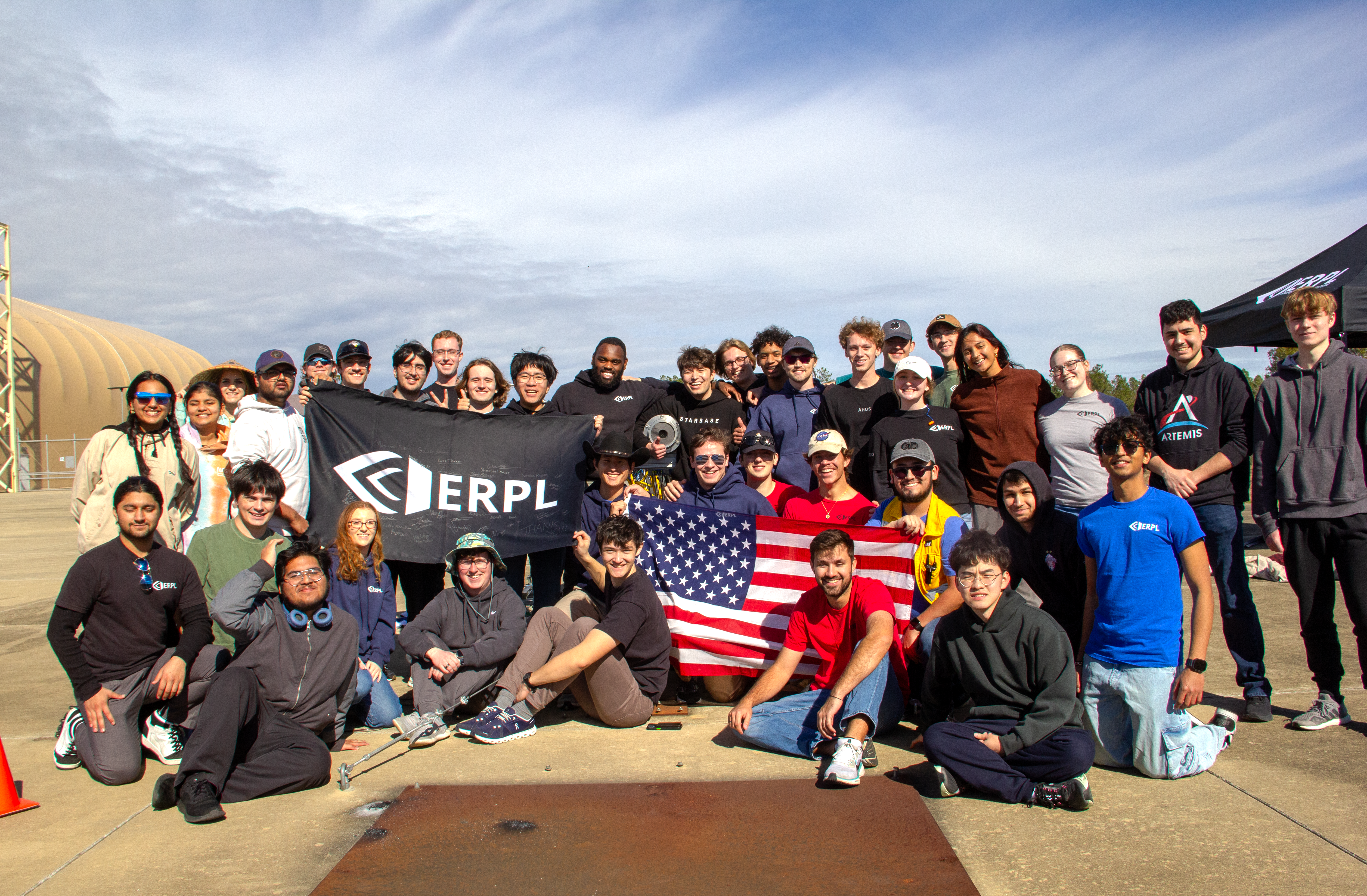 ERPL student rocket propulsion team at Embry-Riddle Aeronautical University with MOE engine